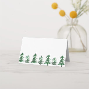 Rustic Watercolor Woodland Trees Wedding Place Card
