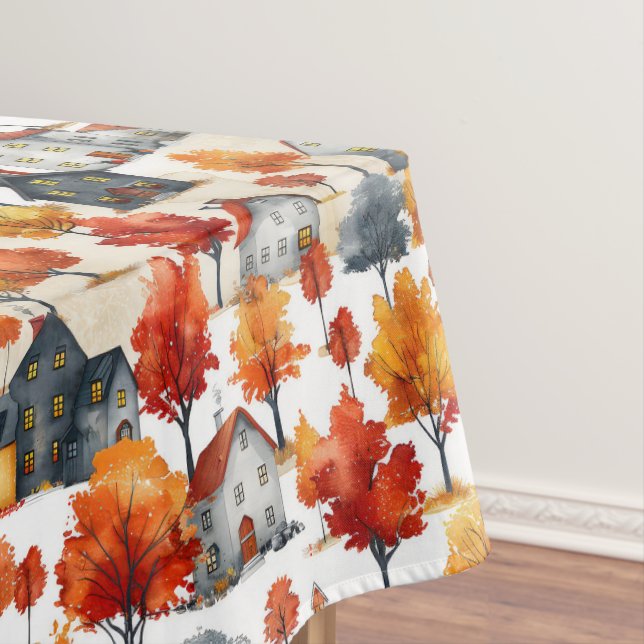 Rustic Watercolor woodland Village Pattern Tablecloth (In Situ)