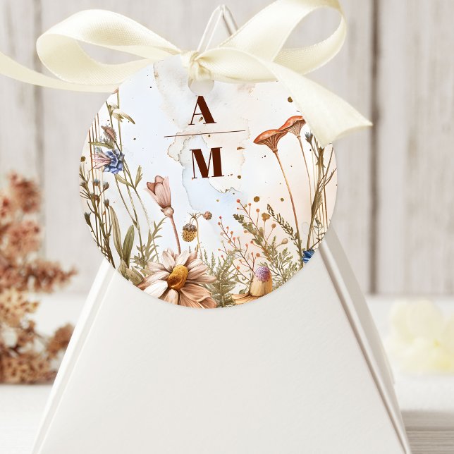 Rustic Watercolor Woodland Wedding Classic Round Sticker (Creator Uploaded)