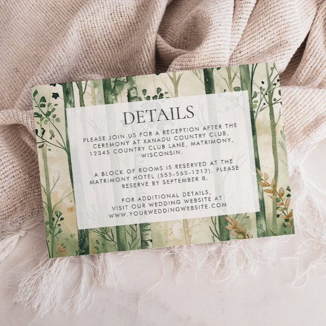 Rustic Watercolor Woodland Wedding Details Enclosure Card (Creator Uploaded)