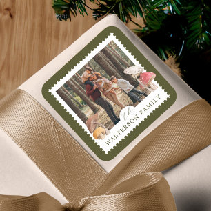 Rustic Watercolor Woodsy Mushrooms Photo Stamp Square Sticker