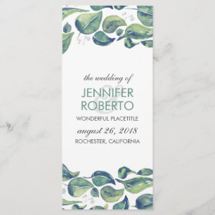 Rustic Watercolor Wreath Leaves Wedding Program Programme
