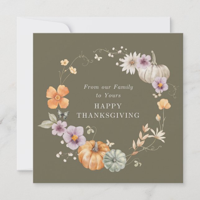 Rustic Watercolour Floral Happy Thanksgiving Card (Front)