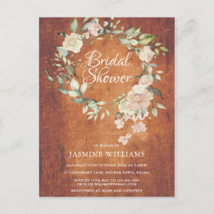 Rustic Watercolour Floral Script Bridal Shower Announcement Postcard