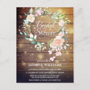 Rustic Watercolour Floral Script Bridal Shower Announcement Postcard
