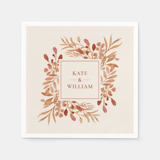 Rustic Watercolour Foliage Autumn Fall Wedding Napkin (Front)