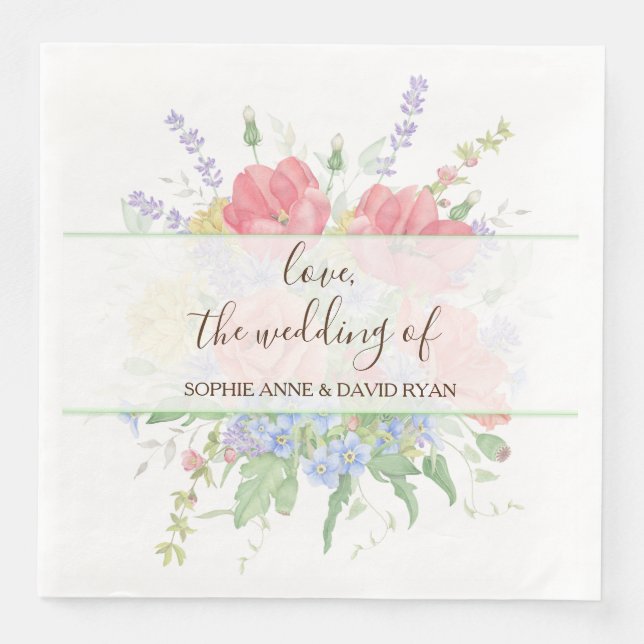 Rustic Watercolour Meadow Wild Flowers Wedding Napkin (Front)