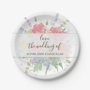 Rustic Watercolour Meadow Wild Flowers Wedding Paper Plate