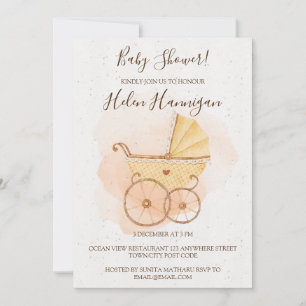 Rustic Watercolour Pink Baby Shower Invitation