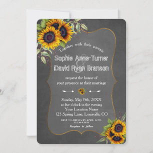 Rustic Watercolour Sunflowers Chalkboard Wedding Invitation