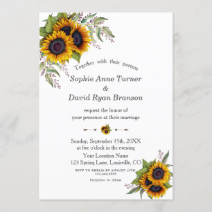 Rustic Watercolour Sunflowers Corners Wedding Invitation