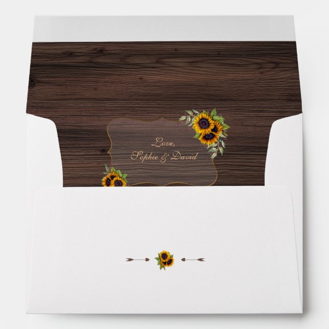 Rustic Watercolour Sunflowers Old Barn Wedding Envelope (Back (Bottom))