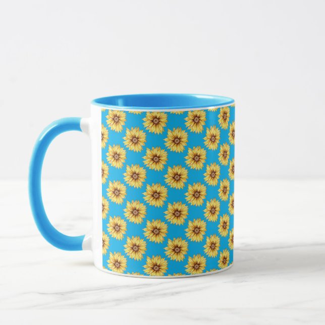 Rustic Watercolour Sunflowers Pattern Floral  Mug (Left)