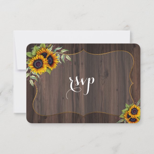 Rustic Watercolour Sunflowers Wood RSVP Invite (Front)