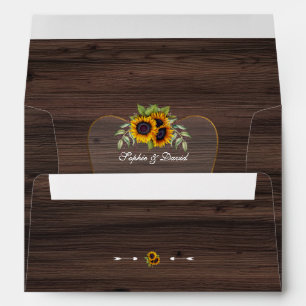 Rustic Watercolour Sunflowers Wood Wedding Envelope