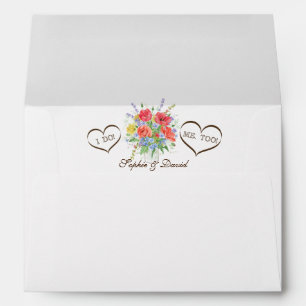 Rustic Watercolour Wild Flowers Hearts Wedding Envelope