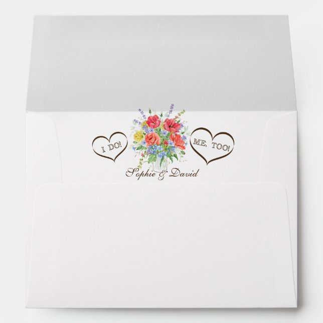 Rustic Watercolour Wild Flowers Hearts Wedding Envelope (Back (Bottom))