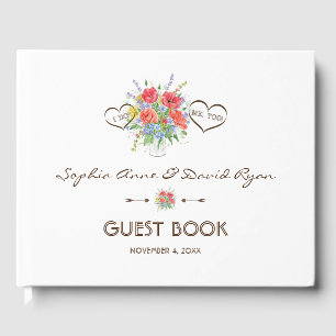 Rustic Watercolour Wild Flowers Wedding Guest Book