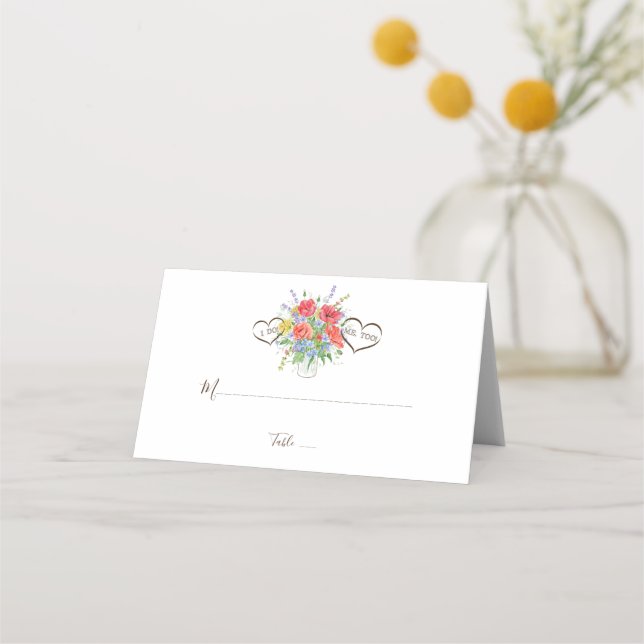 Rustic Watercolour Wild Flowers Wedding Place Card (Front)