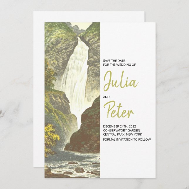 Rustic Waterfall Scenery Save The Date Wedding Invitation (Front/Back)