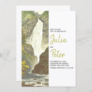 Rustic Waterfall Scenery Save The Date Wedding Invitation
