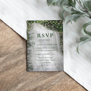 Rustic Waterfall String Lights Wedding RSVP