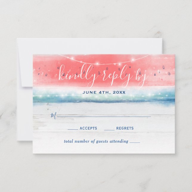 Rustic Watermelon Elegant Watercolor Wedding RSVP Card (Front)