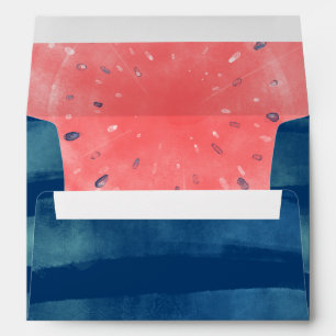 Rustic Watermelon Navy Blue Coral Pink Watercolor Envelope