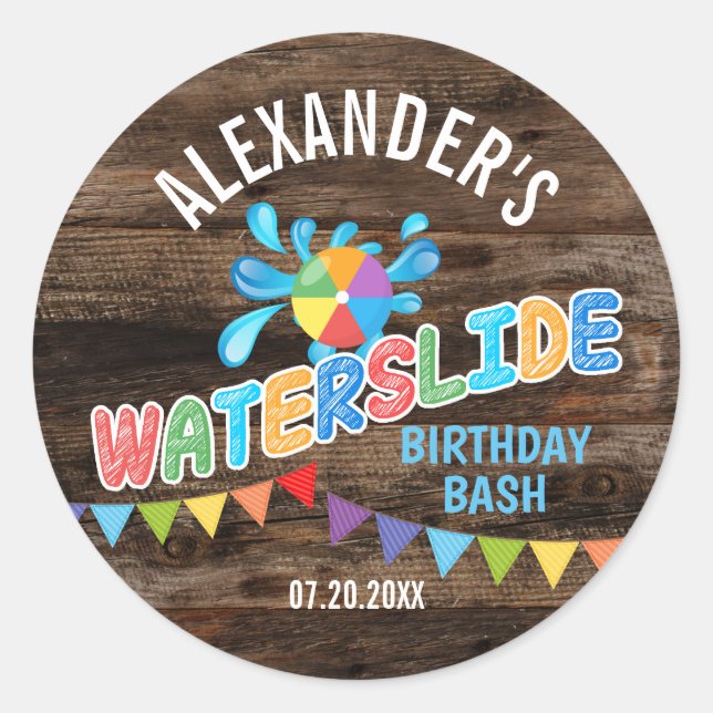 Rustic Waterslide Party Sticker (Front)