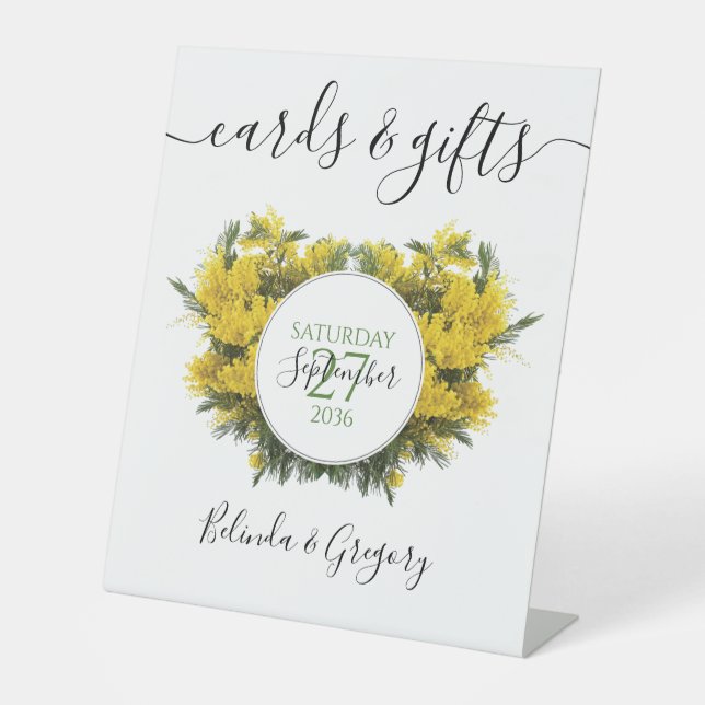 Rustic Wattle Acacia Wedding Cards & Gifts Pedestal Sign (Front)