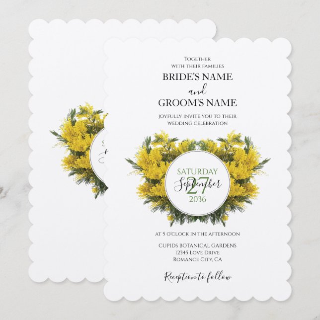 Rustic Wattle Acacia Wedding Invitations (Front/Back)