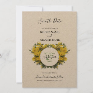 Rustic Wattle Acacia Wedding Save The Date