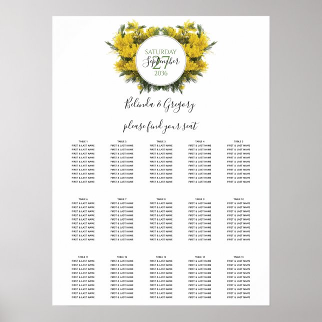 Rustic Wattle Acacia Wedding Seating Chart (Front)