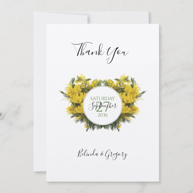 Rustic Wattle Acacia Wedding Thank You Card (Back)