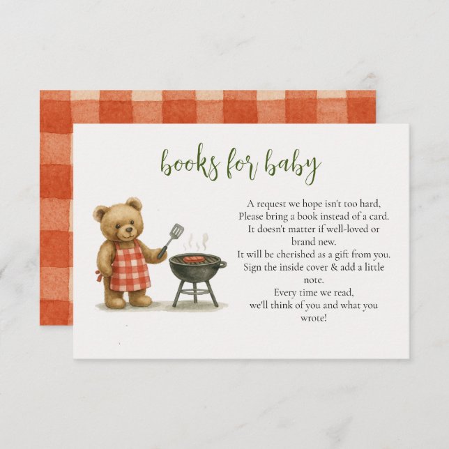 Rustic We Can Bearly BBQ Baby Shower Book Request Enclosure Card (Front/Back)