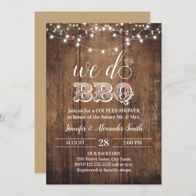 Rustic we do BBQ couples shower Invitation (Front/Back)