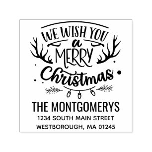 Rustic We Wish You Merry Christmas Return Address Self-inking Stamp