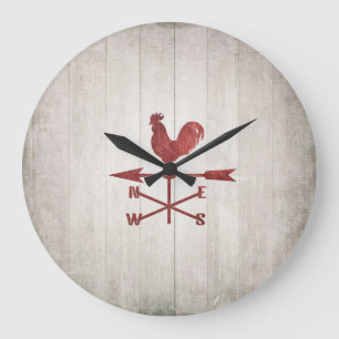 Rustic Weather Vane  (Red) Large Clock