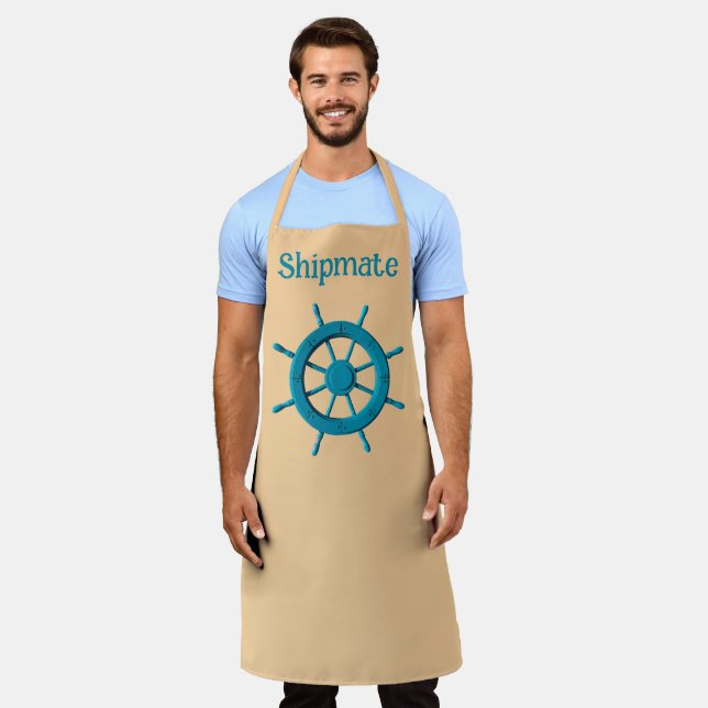 Rustic Weathered Boat Steering Wheel Photo Image Apron (Worn)