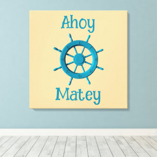 Rustic Weathered Boat Steering Wheel Photo Image Canvas Print