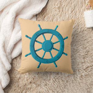 Rustic Weathered Boat Steering Wheel Photo Image Cushion