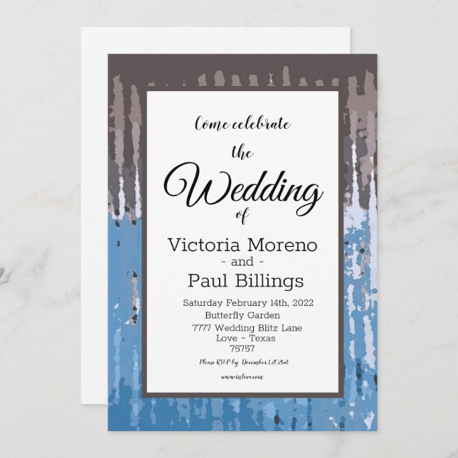 Rustic Weathered/ Brown Blue Invitation (Front/Back)