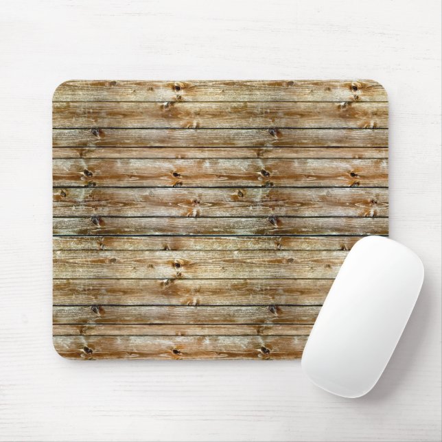 Rustic Weathered Brown Wood Plank Seamless Pattern Mouse Mat (With Mouse)