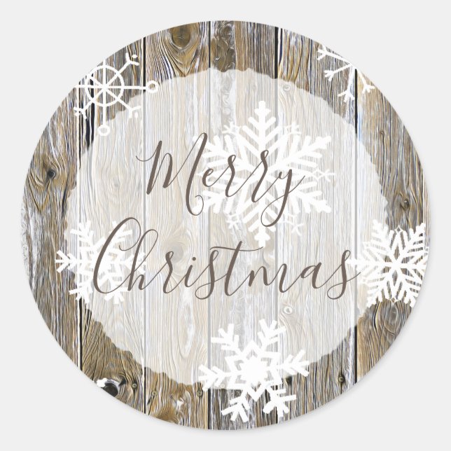 Rustic Weathered Distressed Wood Christmas Classic Round Sticker (Front)
