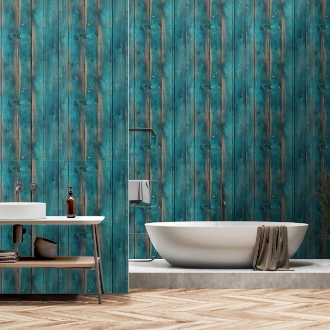 Rustic Weathered Light Blue Wood Wallpaper (Bathroom)