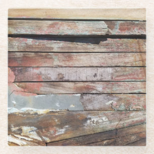 Rustic Weathered Sailboat Wood Planks Nautical Glass Coaster