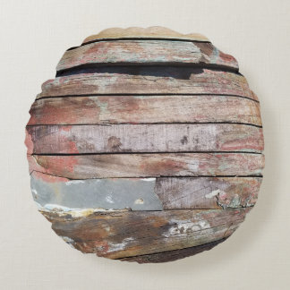 Rustic Weathered Sailboat Wood Planks Nautical Round Cushion