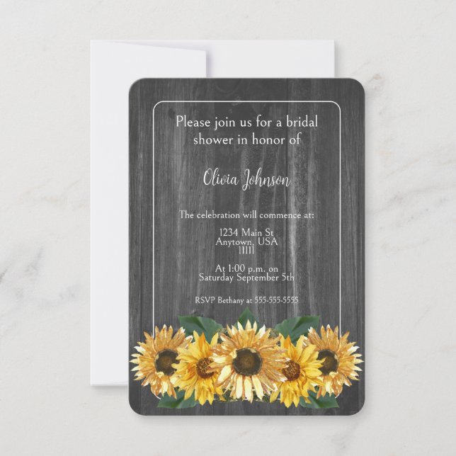 Rustic Weathered Sunflower Bridal Shower Invitation (Front)