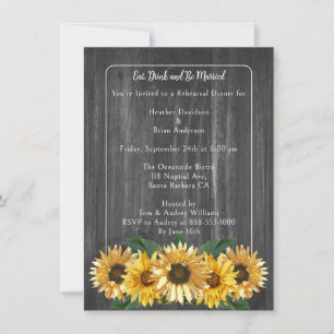 Rustic Weathered Sunflower Rehearsal Dinner Invitation