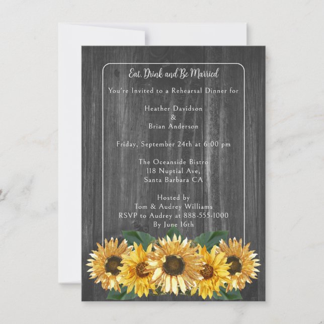 Rustic Weathered Sunflower Rehearsal Dinner Invitation (Front)